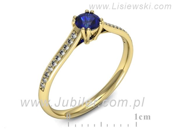 Złoty Pierścionek z szafirem i brylantami w złocie - p16581zszc- 1
