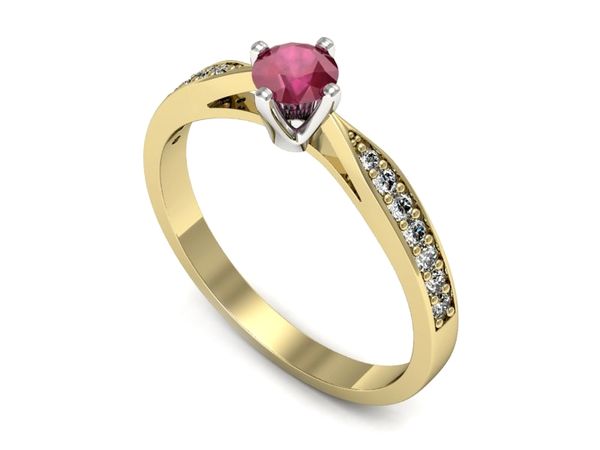Pierścionek z rubinem i diamentami w żółtym i białym złocie - p16587zbr- 1