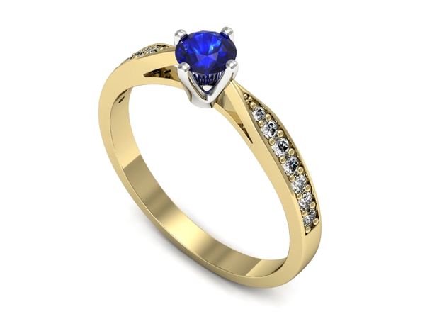 Pierścionek z szafirem i diamentami z żółtego i białego złota - p16587zbszc- 1