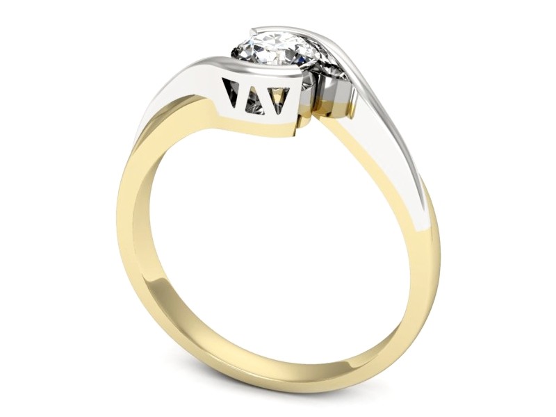 Pierścionek z diamentem żółte i białe złoto - p16588zb — zdjęcie 3