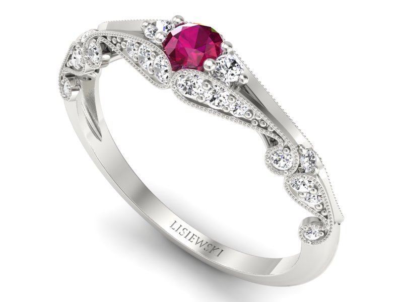 Pierścionek z rubinem i diamentami białe złoto - p16589br — zdjęcie 3