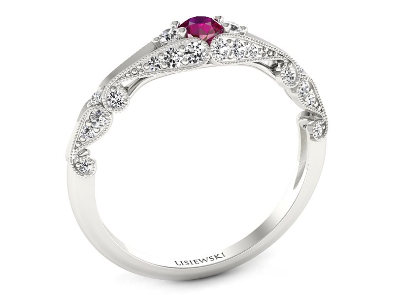 Pierścionek z rubinem i diamentami białe złoto - p16589br — zdjęcie 5