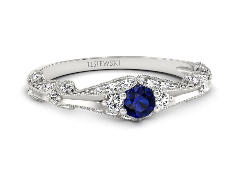 Pierścionek z szafirem i diamentami białe złoto - p16589bsz - 3