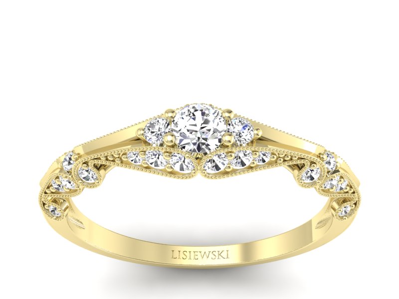 Złoty pierścionek z brylantami żółte złoto - p16589z