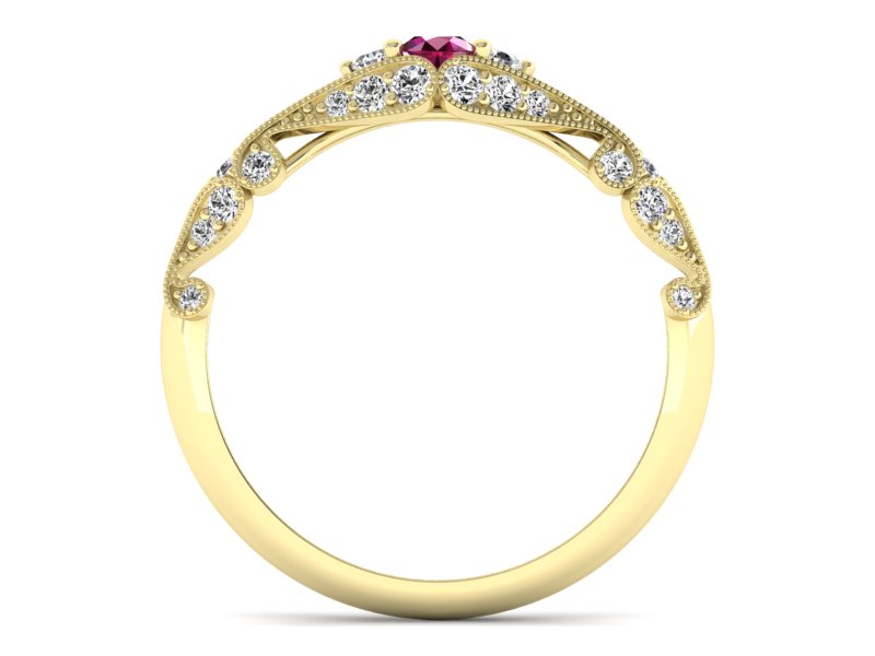 Złoty pierścionek z rubinem i diamentami - p16589zr — zdjęcie 2