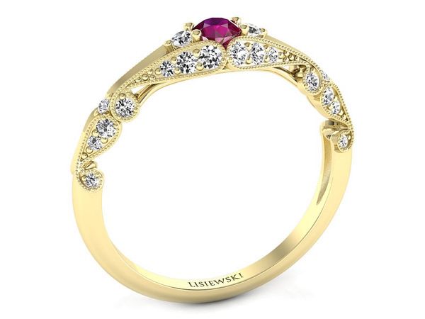 Złoty pierścionek z rubinem i diamentami - p16589zr