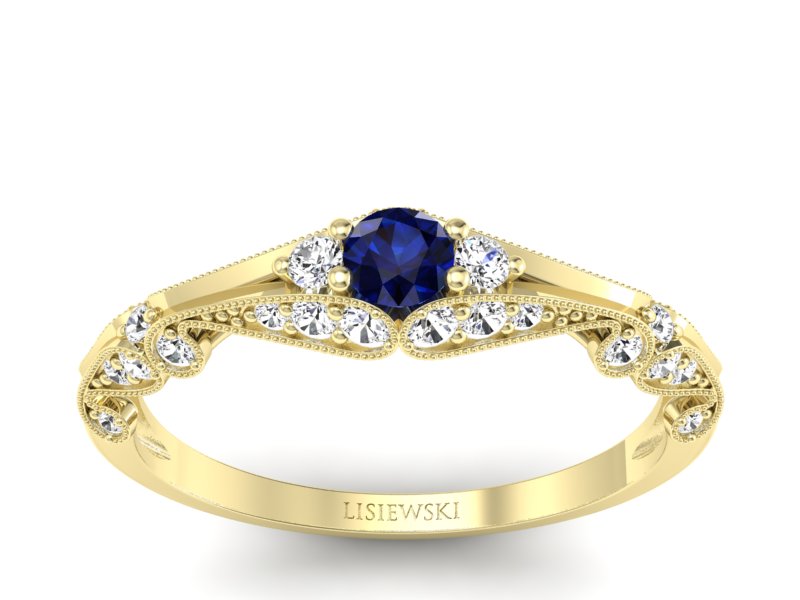 Złoty pierścionek z szafirem i diamentami - p16589zsz