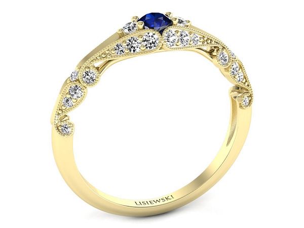 Złoty pierścionek z szafirem i diamentami - p16589zsz