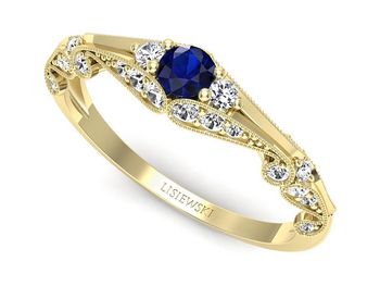 Złoty pierścionek z szafirem i diamentami - p16589zsz - 1