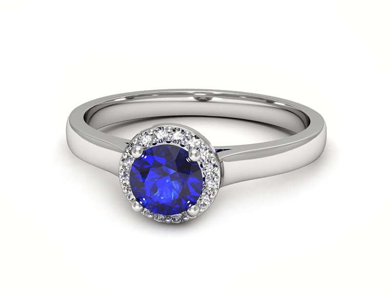 Pierścionek z szafirem i brylantami białe złoto - p16590bszc — zdjęcie 2