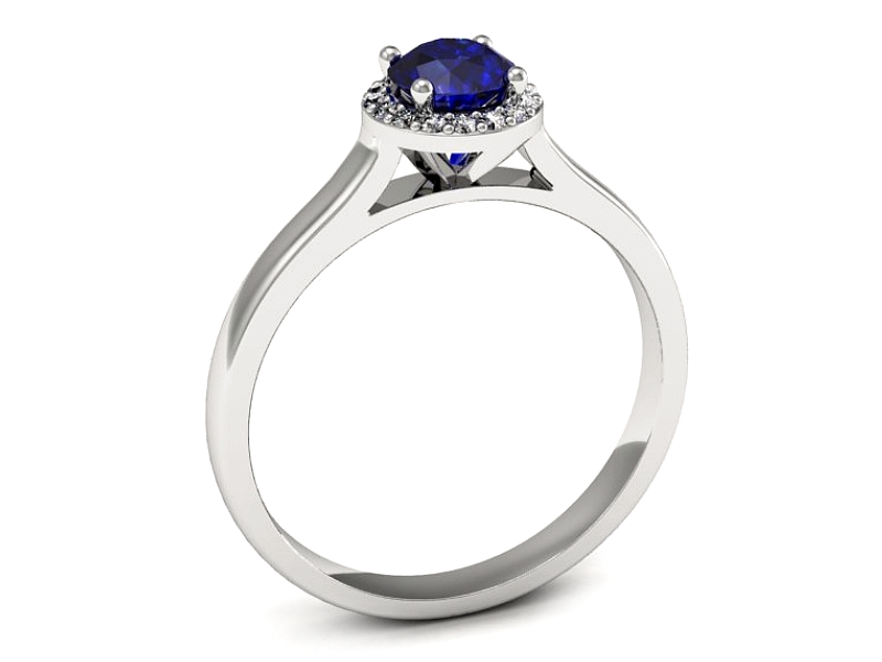 Pierścionek z szafirem i brylantami białe złoto - p16590bszc — zdjęcie 3