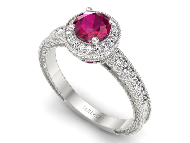 Pierścionek z rubinem i brylantami białe złoto - p16591br — zdjęcie 3