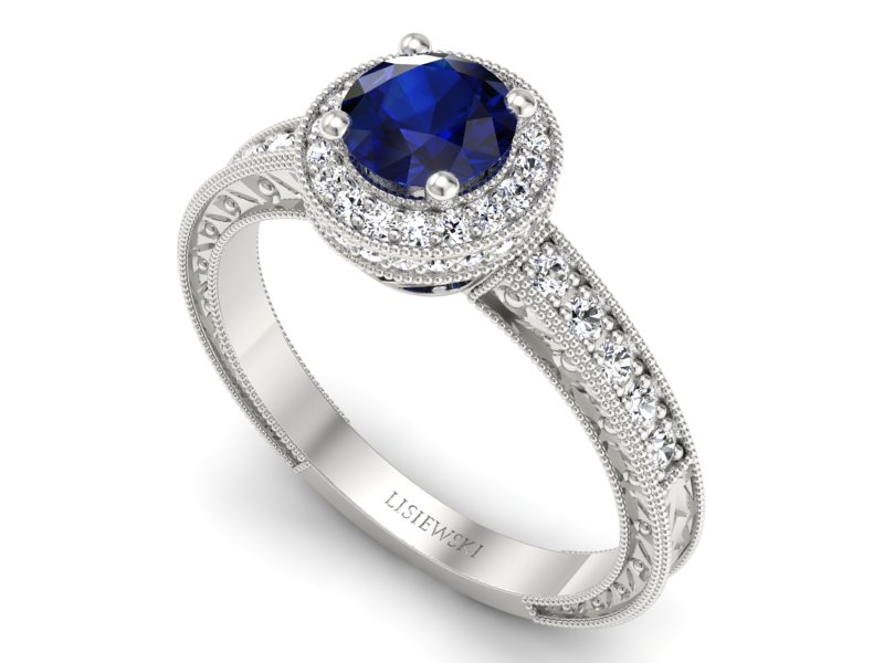 Pierścionek z szafirem i brylantami białe złoto - p16591bsz — zdjęcie 3