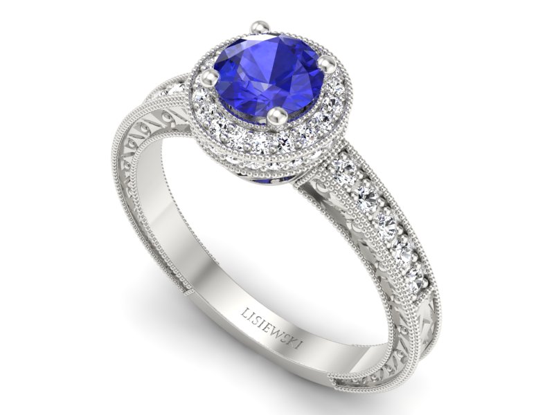 Pierścionek z szafirem i brylantami białe złoto - p16591bszc — zdjęcie 3