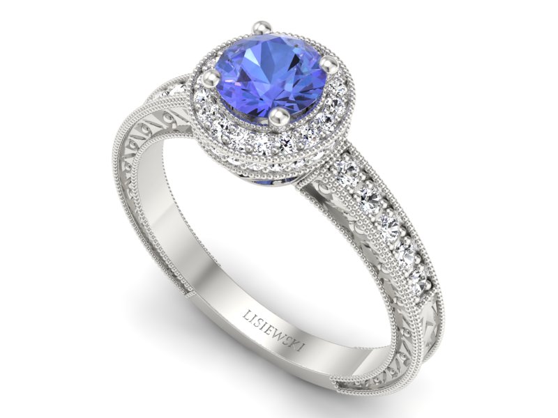 Pierścionek z tanzanitem białe złoto z brylantami - p16591bt — zdjęcie 3