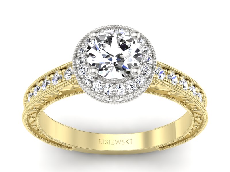 Pierścionek z diamentami żółte i białe złoto - p16591zb