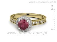 Pierścionek z rubinem i diamentami w białym i żółtym złocie - p16591zbr- 2