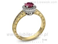 Pierścionek z rubinem i diamentami w białym i żółtym złocie - p16591zbr- 3