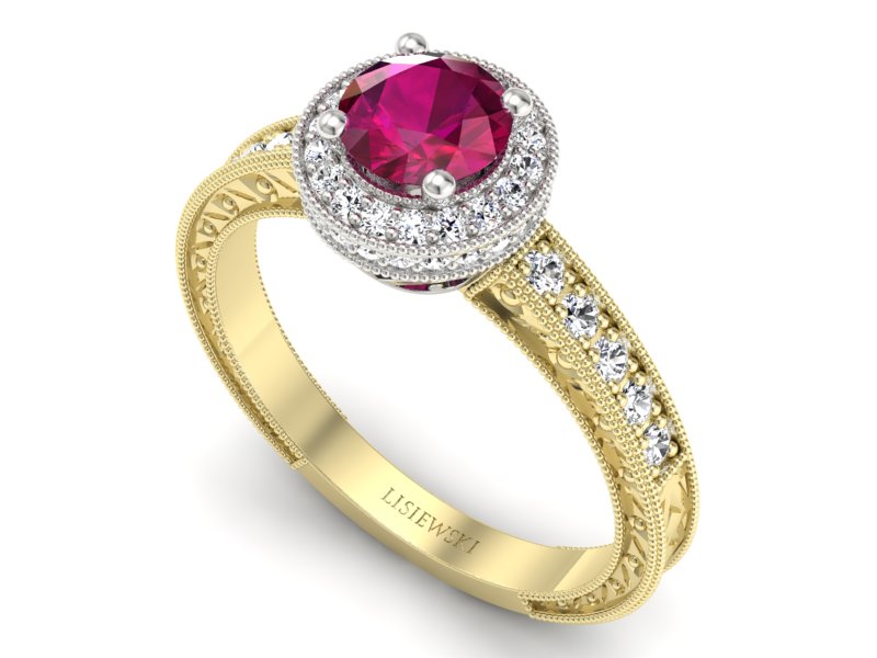 Pierścionek z rubinem i diamentami - p16591zbr — zdjęcie 3