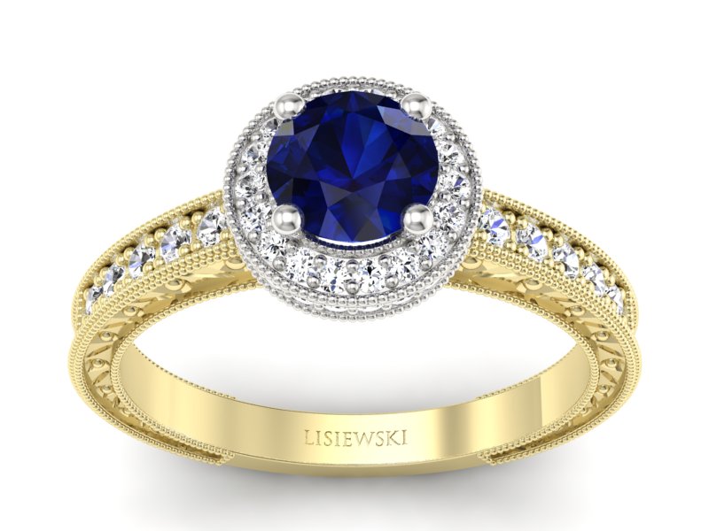 Złoty pierścionek z szafirem i brylantami - p16591zbsz