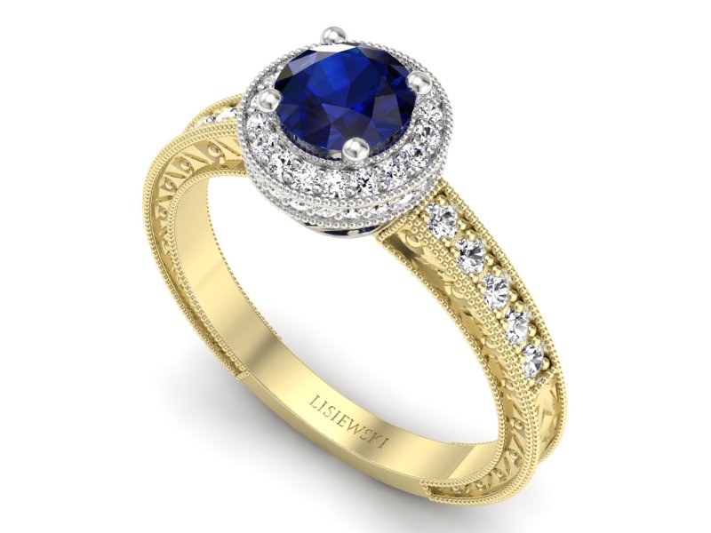 Złoty pierścionek z szafirem i brylantami - p16591zbsz — zdjęcie 3