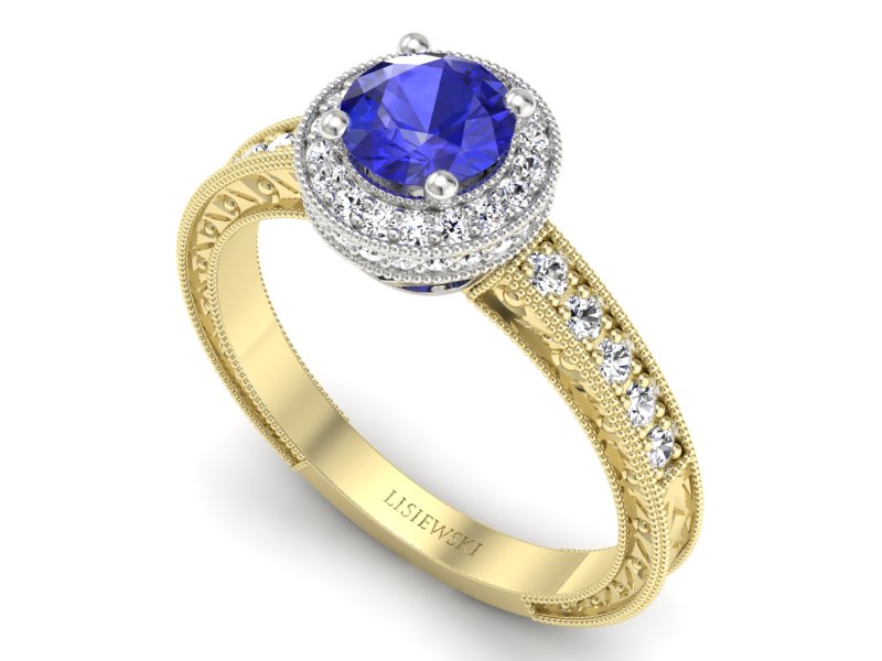 Pierścionek z szafirem i diamentami - p16591zbszc — zdjęcie 3