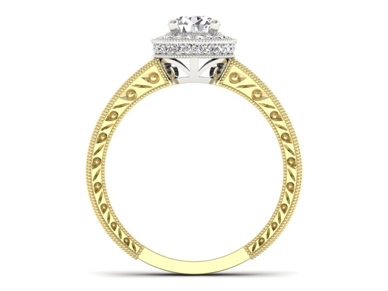 Pierścionek z diamentami żółte i białe złoto - p16591zbV — zdjęcie 2