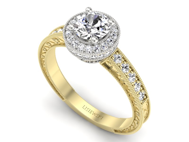 Pierścionek z diamentami żółte i białe złoto - p16591zbV — zdjęcie 3