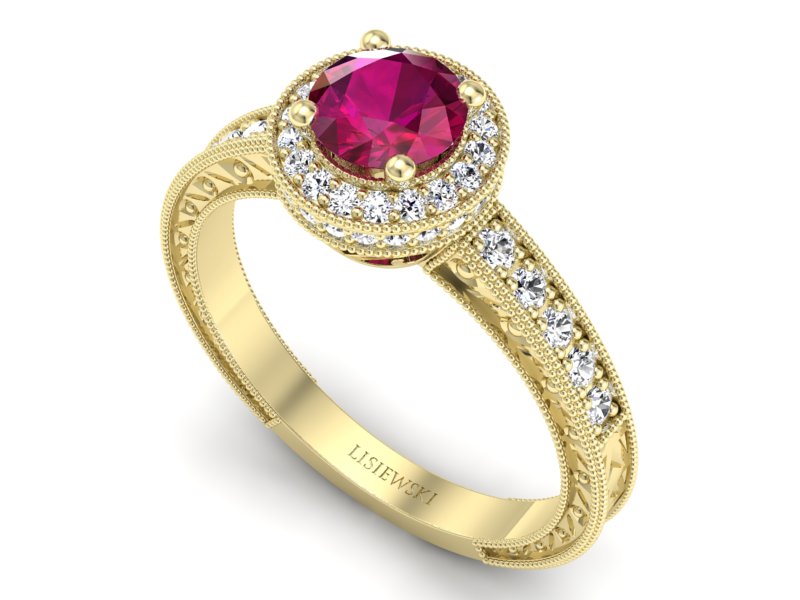 Pierścionek z rubinem i brylantami żółte złoto - p16591zr — zdjęcie 3