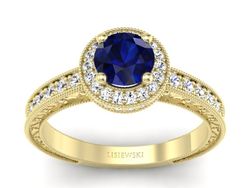 Złoty pierścionek z szafirem i diamentami - p16591zsz