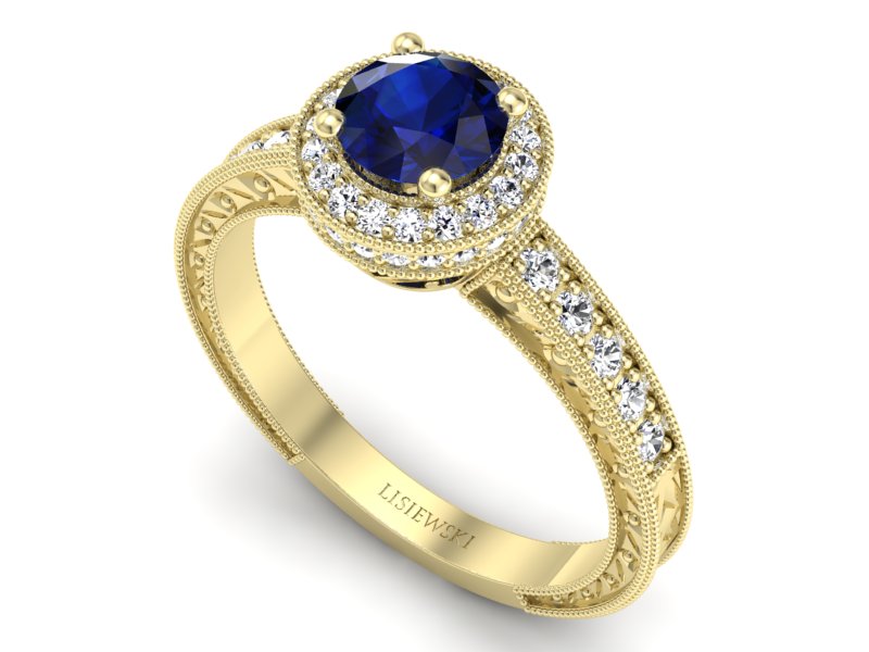 Złoty pierścionek z szafirem i diamentami - p16591zsz — zdjęcie 3