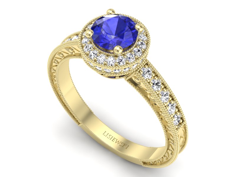 Złoty pierścionek z szafirem i brylantami - p16591zszc — zdjęcie 3