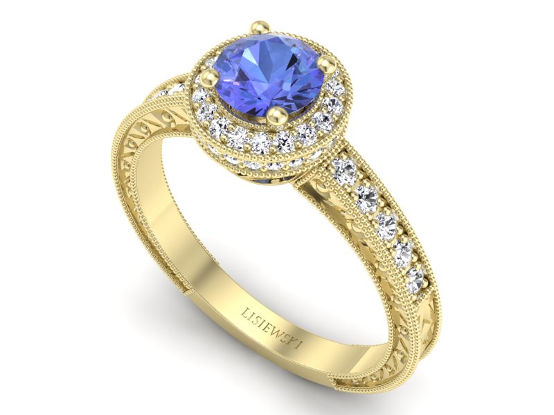 Pierścionek z tanzanitem i brylantami żółte złoto - p16591zt — zdjęcie 3
