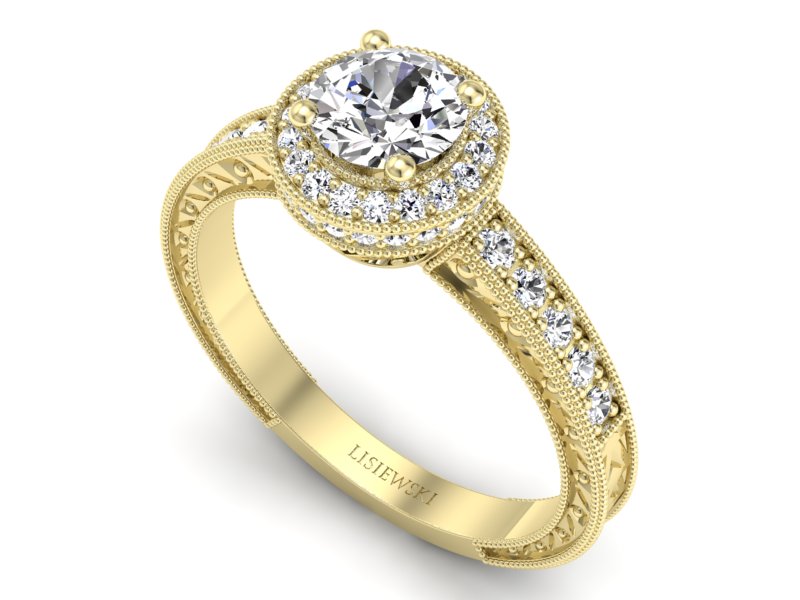 Złoty pierścionek z brylantami żółte złoto - p16591zV — zdjęcie 3