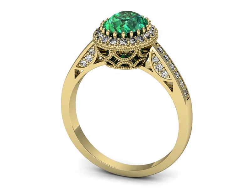 Złoty pierścionek ze szmaragdem i diamentami - p16595zsm — zdjęcie 3
