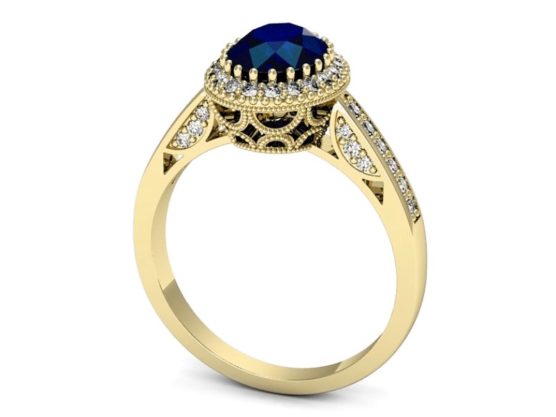 Złoty pierścionek z szafirem i brylantami - p16595zsz — zdjęcie 3