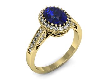 Złoty pierścionek z szafirem i diamentami - p16595zszc - 1