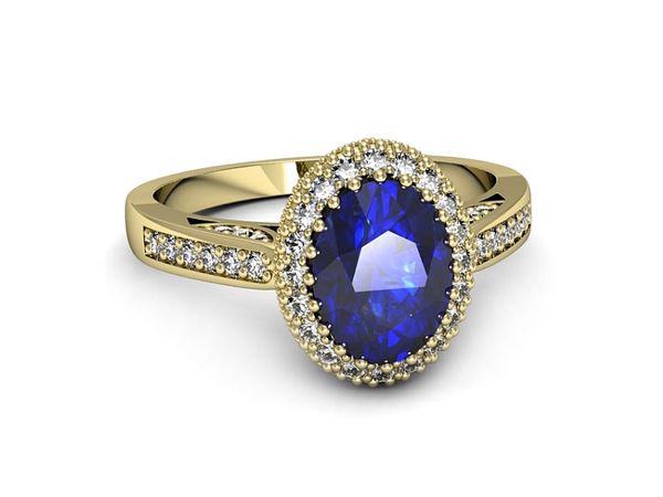 Złoty pierścionek z szafirem i diamentami - p16595zszc