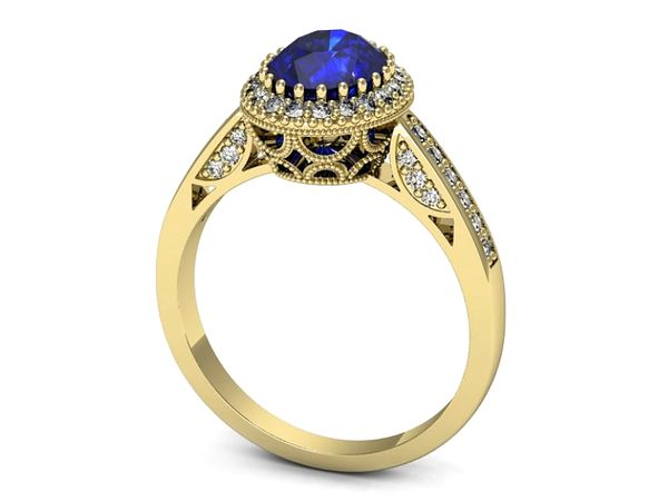 Złoty pierścionek z szafirem i diamentami - p16595zszc