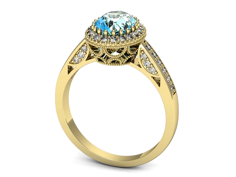 Pierścionek z topazem i brylantami żółte złoto - p16595ztp — zdjęcie 3