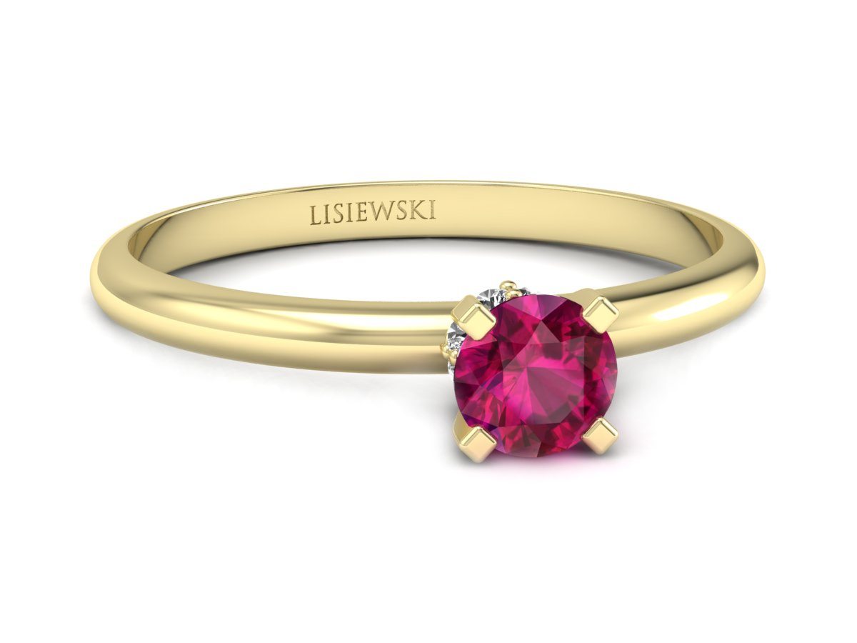 Złoty pierścionek z rubinem i brylantami - p16596zr — zdjęcie 3