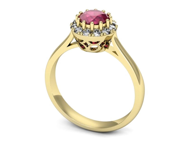 Złoty pierścionek z rubinem i brylantami - p16597zr — zdjęcie 3