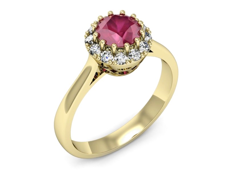 Złoty pierścionek z rubinem i brylantami - p16597zr