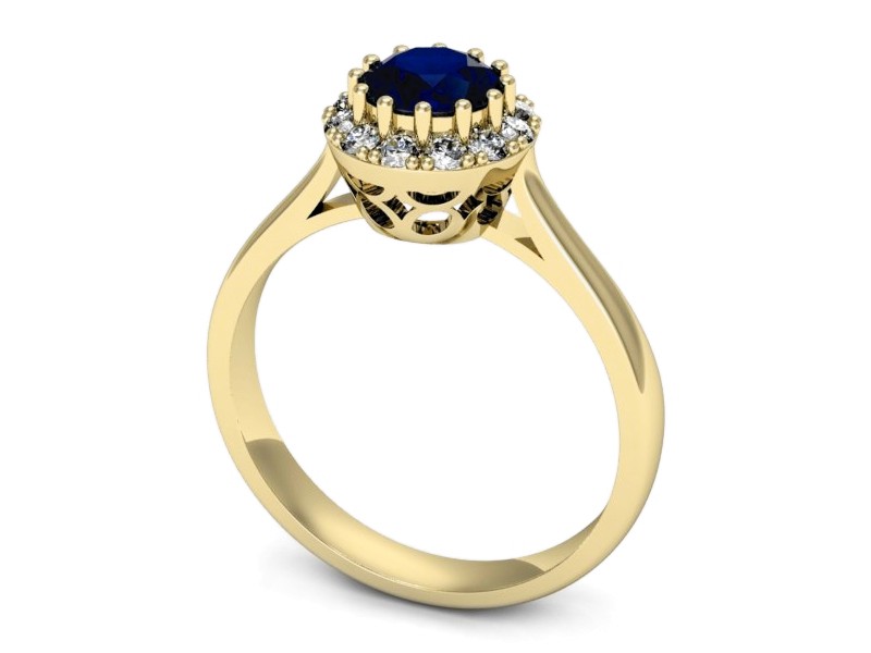 Złoty pierścionek z szafirem i diamentami - p16597zsz — zdjęcie 3