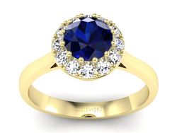 Złoty pierścionek z szafirem i diamentami - p16597zsz