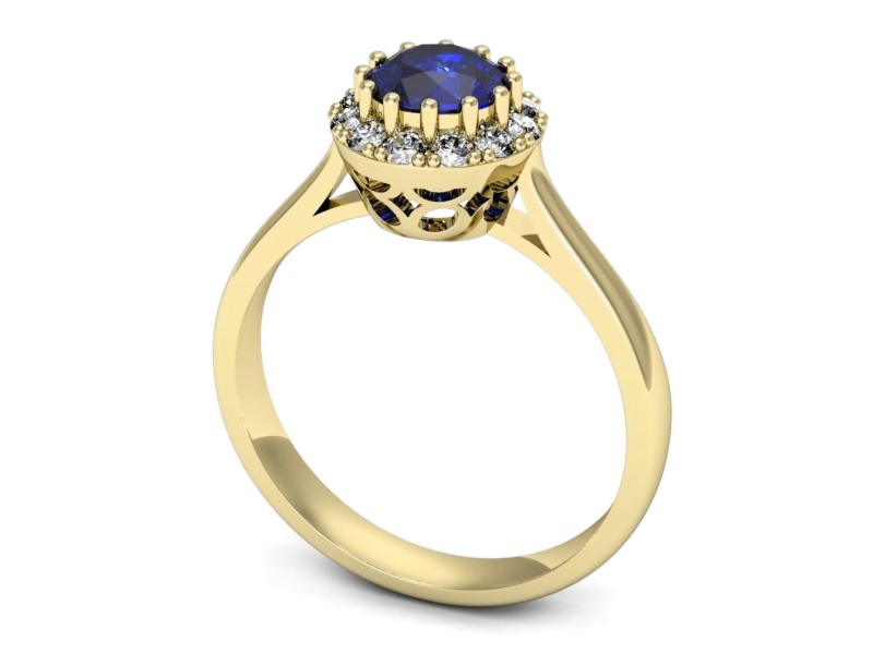 Złoty pierścionek z szafirem i brylantami - p16597zszc — zdjęcie 3