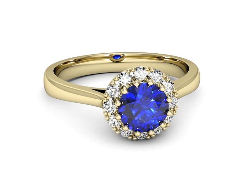 Złoty pierścionek z szafirem i brylantami - p16597zszc — zdjęcie 2
