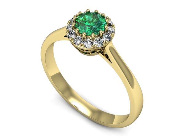Złoty pierścionek ze szmaragdem i brylantami - p16598zsm- 1