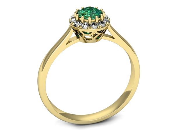 Złoty pierścionek ze szmaragdem i brylantami - p16598zsm