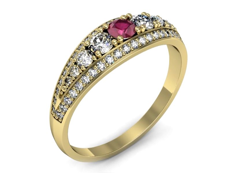 Złoty pierścionek z rubinem i brylantami złoto proba 585 - p16601zr